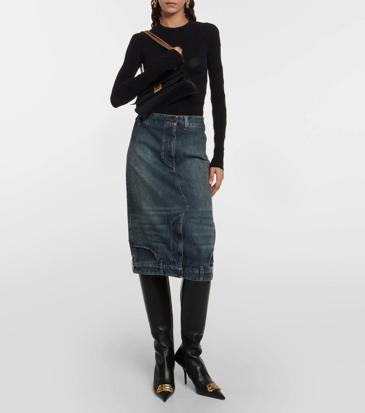 Balenciaga o1y0625 Denim Midi Skirt in Blue Size 26" / US 2 / IT 38 - 5 Thumbnail
