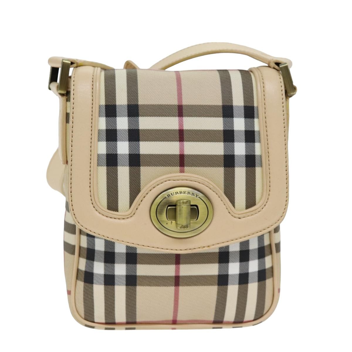 Nova Check Burgundy Canvas Shoulder Bag (Pre-Owned)