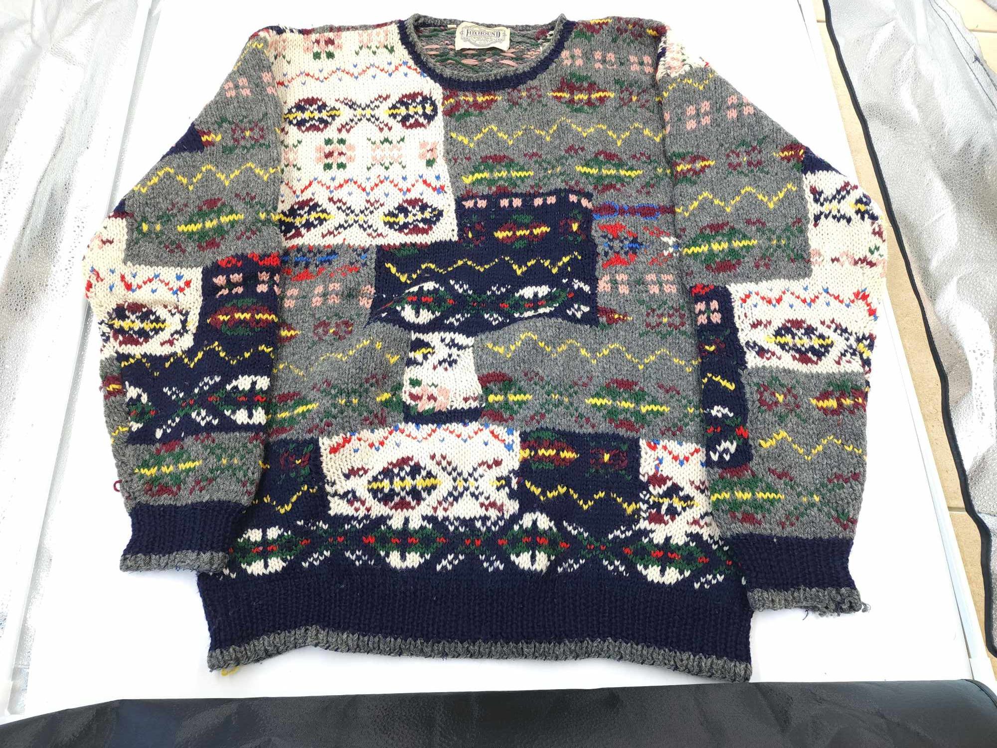 Other Vintage Fox Hound Knit Sweater – Gray Cotton, Size 5 (XL) Size US XL / EU 56 / 4 - 10 Thumbnail