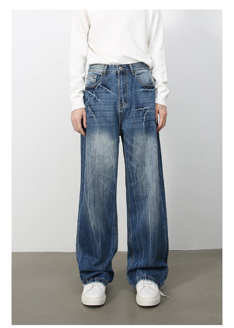 Japanese Brand × Jean Men's retro washed lightning pattern loose straight jeans Size US 34 / EU 50 - 1 Thumbnail