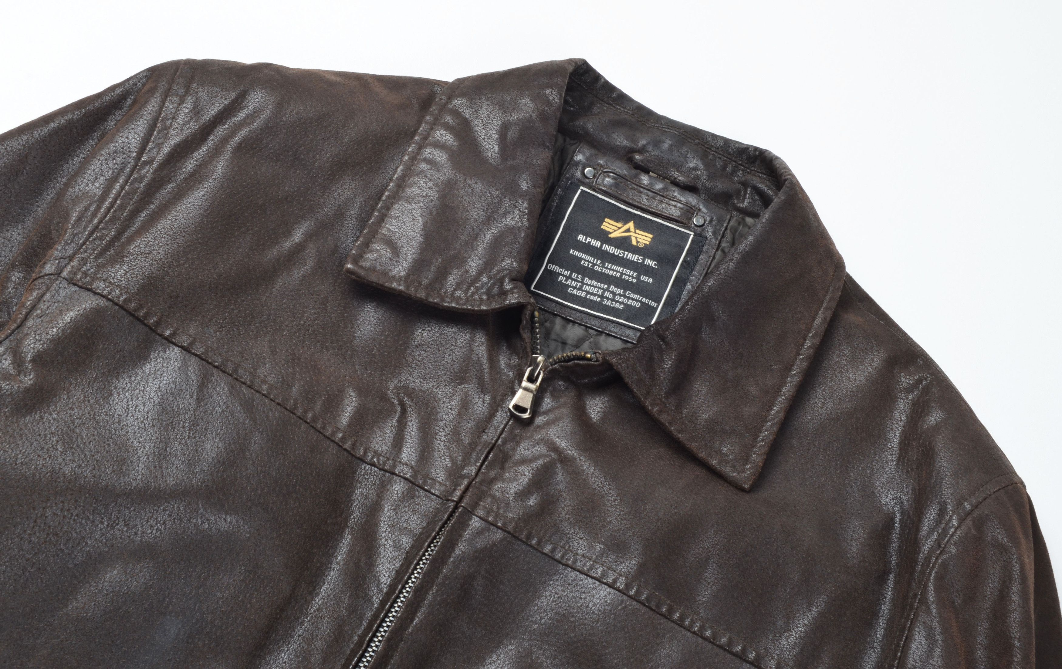 Alpha Industries Vintage Alpha Industries 90's Brown Leather Zip Jacket Size US M / EU 48-50 / 2 - 2 Thumbnail