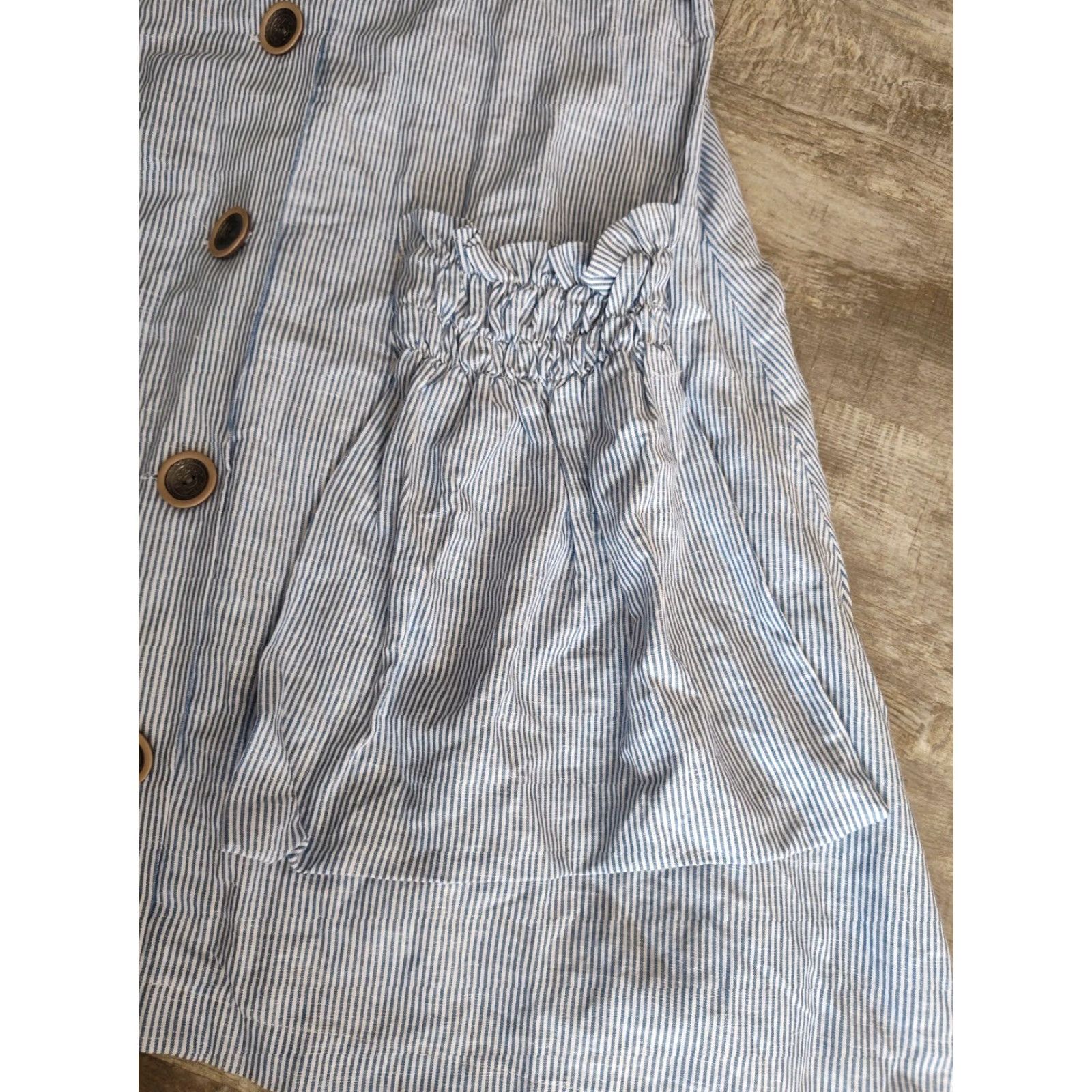 Vintage VINTAGE None Linen Blend Striped Shirt Dress Casual Women S Blue & White Sleeveless 90s Designer Size S / US 4 / IT 40 - 3 Thumbnail