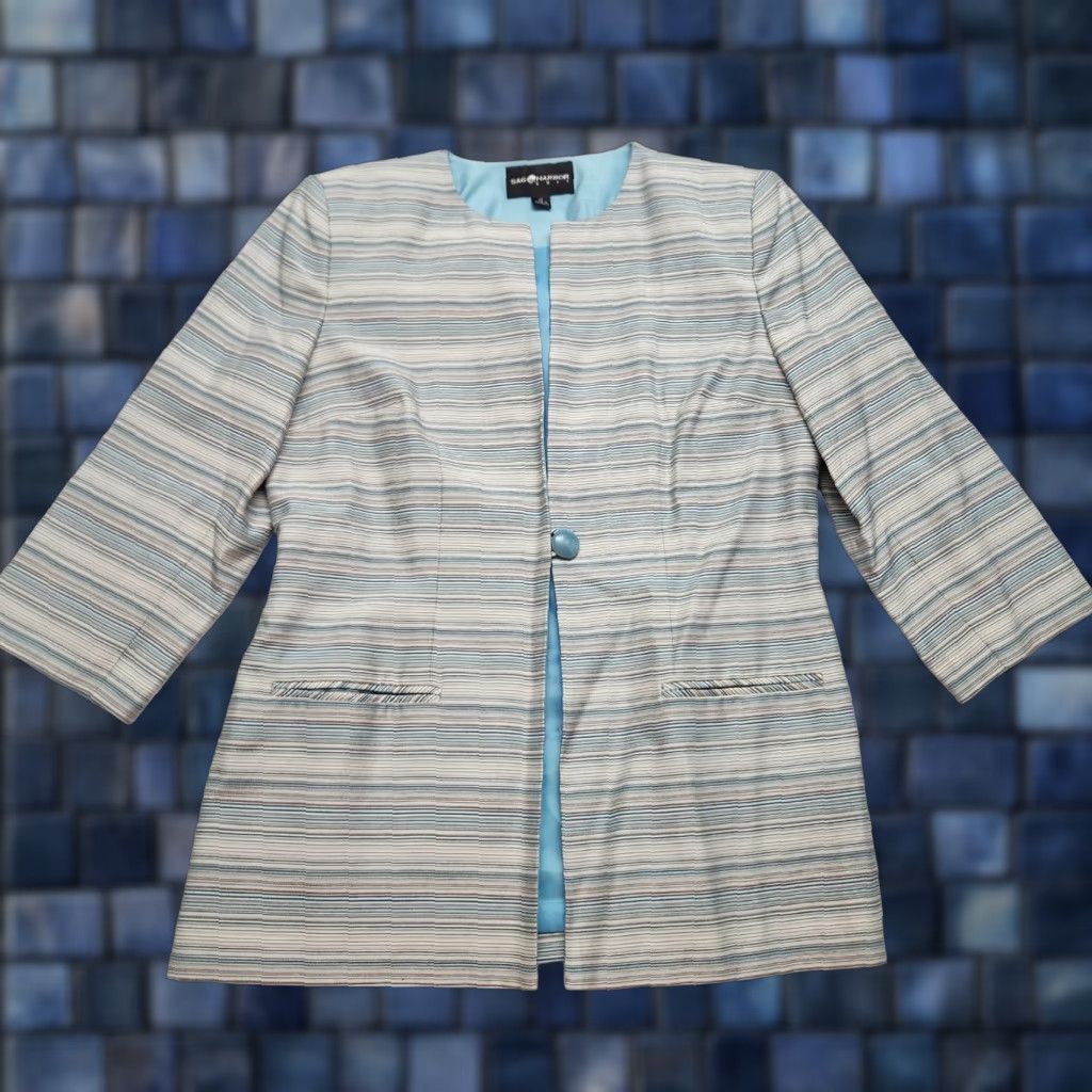 Vintage Sag Harbor Blue Striped Single Button Suit Jacket Size 12 Womens Size XL / US 12-14 / IT 48-50 - 1 Thumbnail