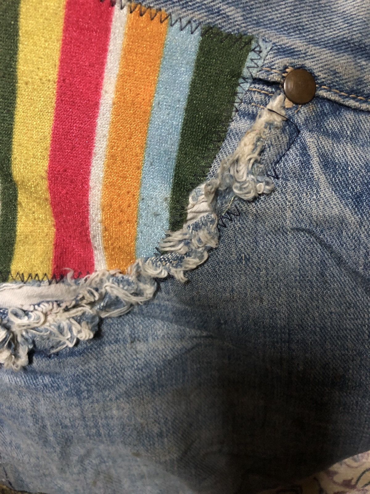 Vintage × Wrangler Rare Vintage 30’s Wrangler Talon Zip Patchwork Denim Pants Size US 33 - 4 Thumbnail