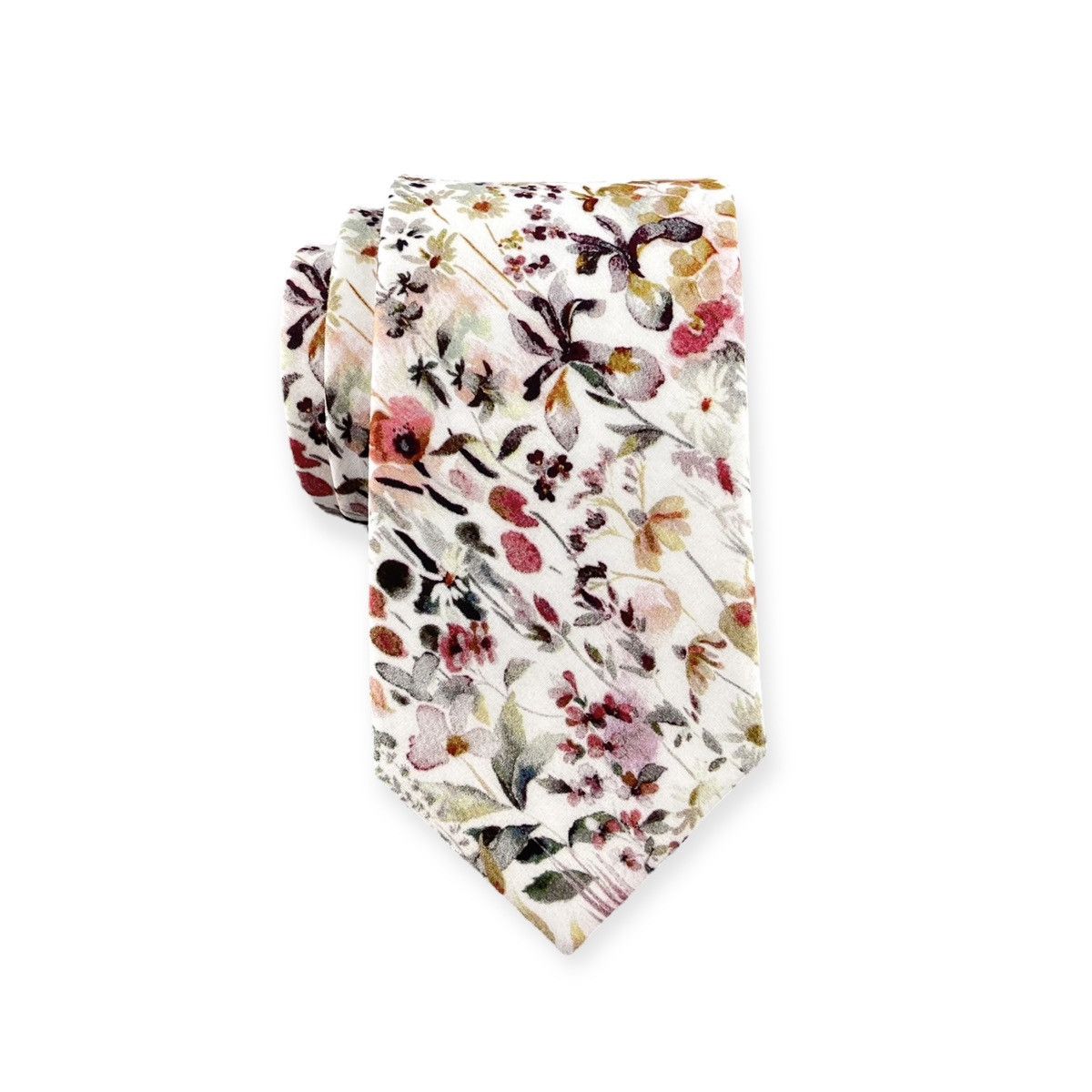 Other White w/ Raspberry Red Meadow Floral Necktie, Slim 2.75” Tie Size ONE SIZE - 1 Thumbnail