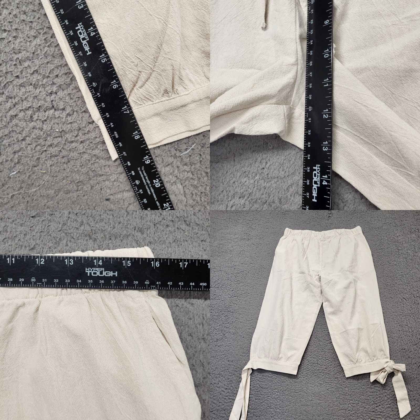 Vintage Capri Length Pants Women's L Ivory Ties at Knees Active Wear Elastic Waist Capris Beach Hiking Golf Dance Driving Lightweight Regular Ladies Womens Size 36" / US 14 / IT 50 - 8 Thumbnail