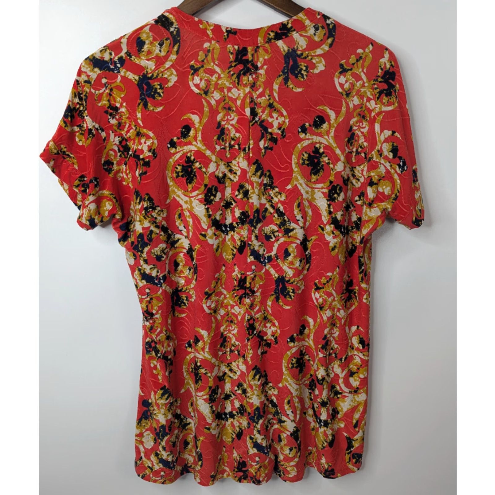 Vintage Vera Rose Women's Orange Sleeveless Pintuck Button V-Neck Henley Cap Sleeve Shirt Blouse Tunic Women Size ONE SIZE - 3 Thumbnail