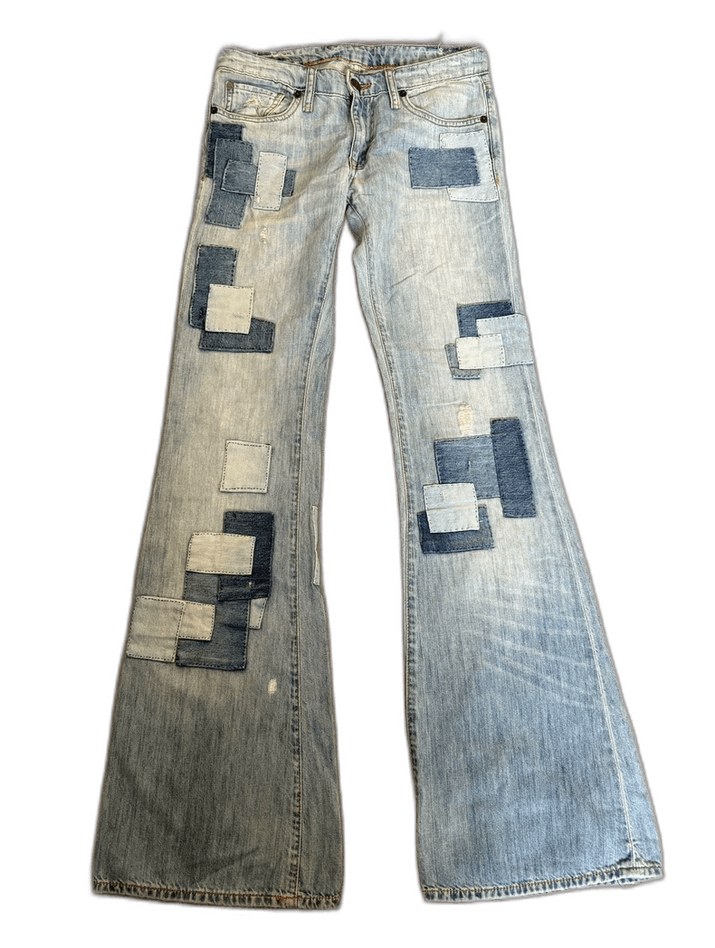 Ralph Lauren Vintage Patchwork Denim Flared Pants Size 28" / US 6 / IT 42 - 1 Thumbnail