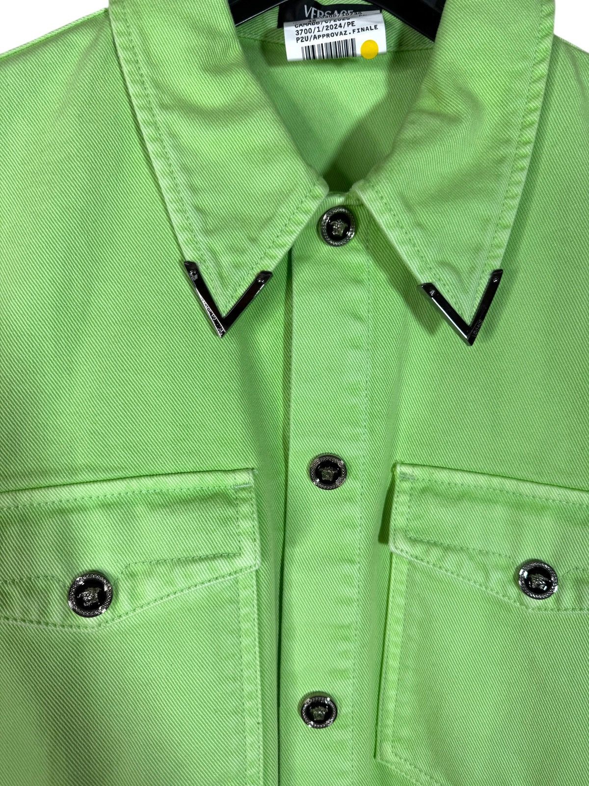 Versace Versace Lime Green Denim Shirt Jacket with Metal Details Size US M / EU 48-50 / 2 - 3 Thumbnail