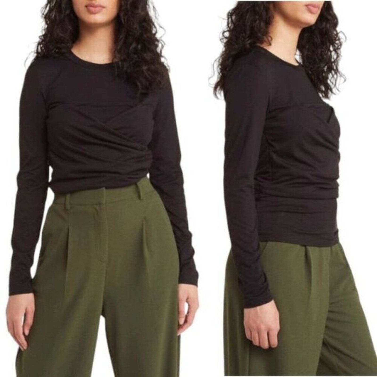 Asos Vero Moda Nelly Ruched Knit Top Black Medium NWOT $62 MSRP Size M / US 6-8 / IT 42-44 - 1 Thumbnail