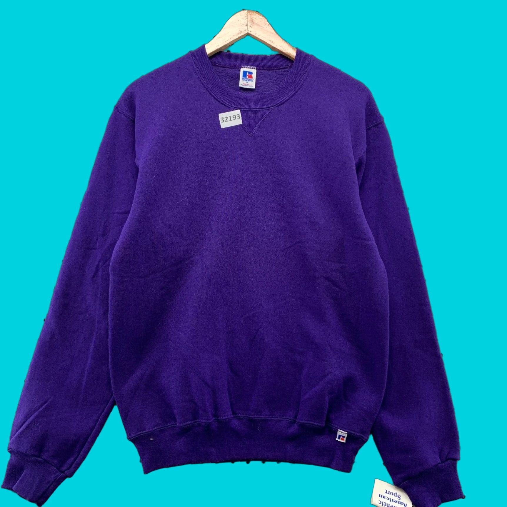 Vintage Russell Athletic Crewneck Sweatshirt Men Medium Purple 80s Fleece Athletic NWT