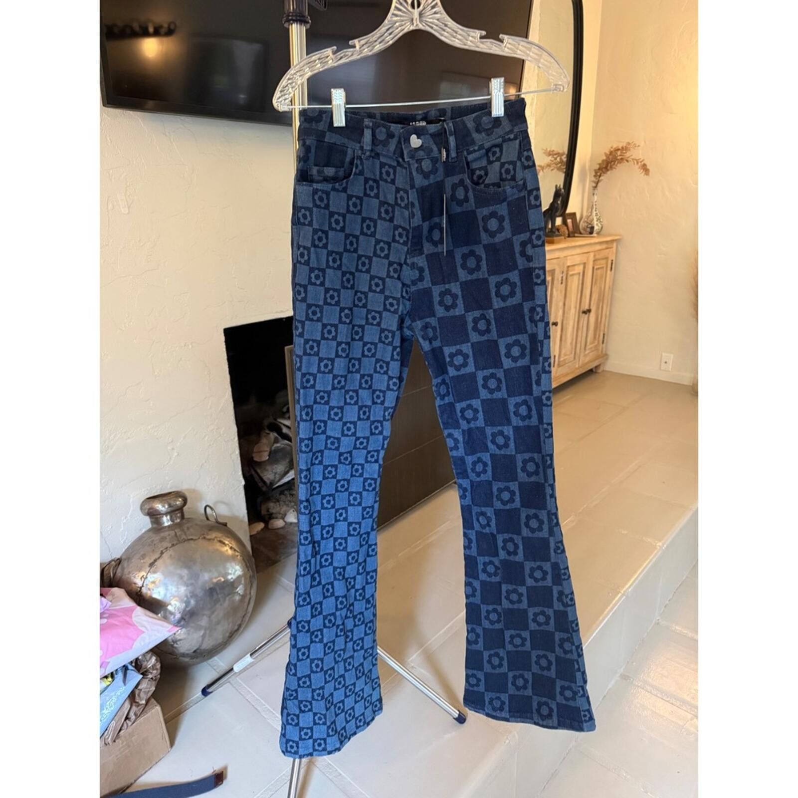 Jaded London NWT Jaded London Retro Jeans Checkered Floral Flare 25 Size 25" / US 0 / IT 36 - 2 Thumbnail