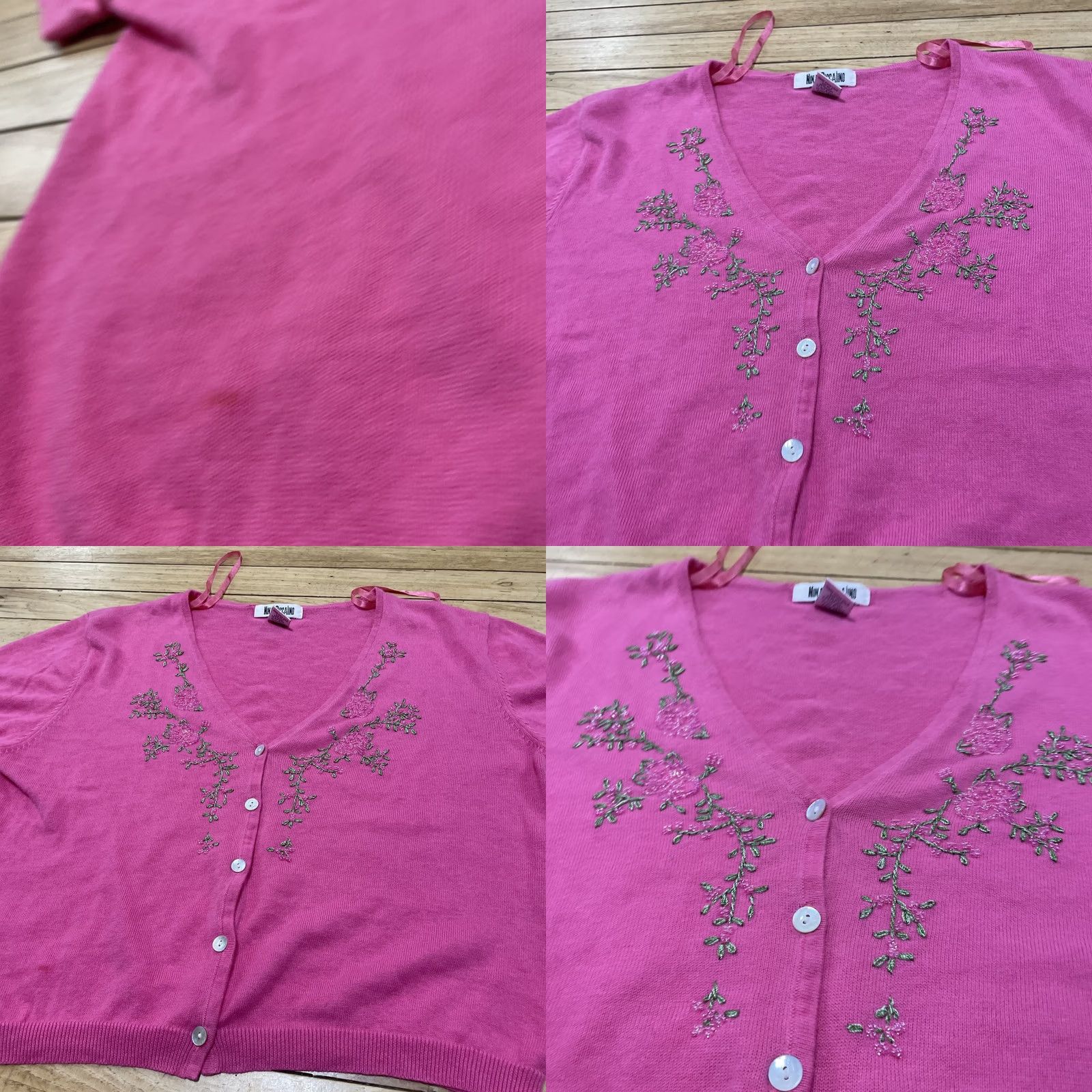 Vintage Nina Piccalino Vtg 90s Pink Cardigan Knit Shirt Women Slim 16 Y2k Beaded Floral Size XXL / US 16-18 / IT 52-54 - 10 Thumbnail