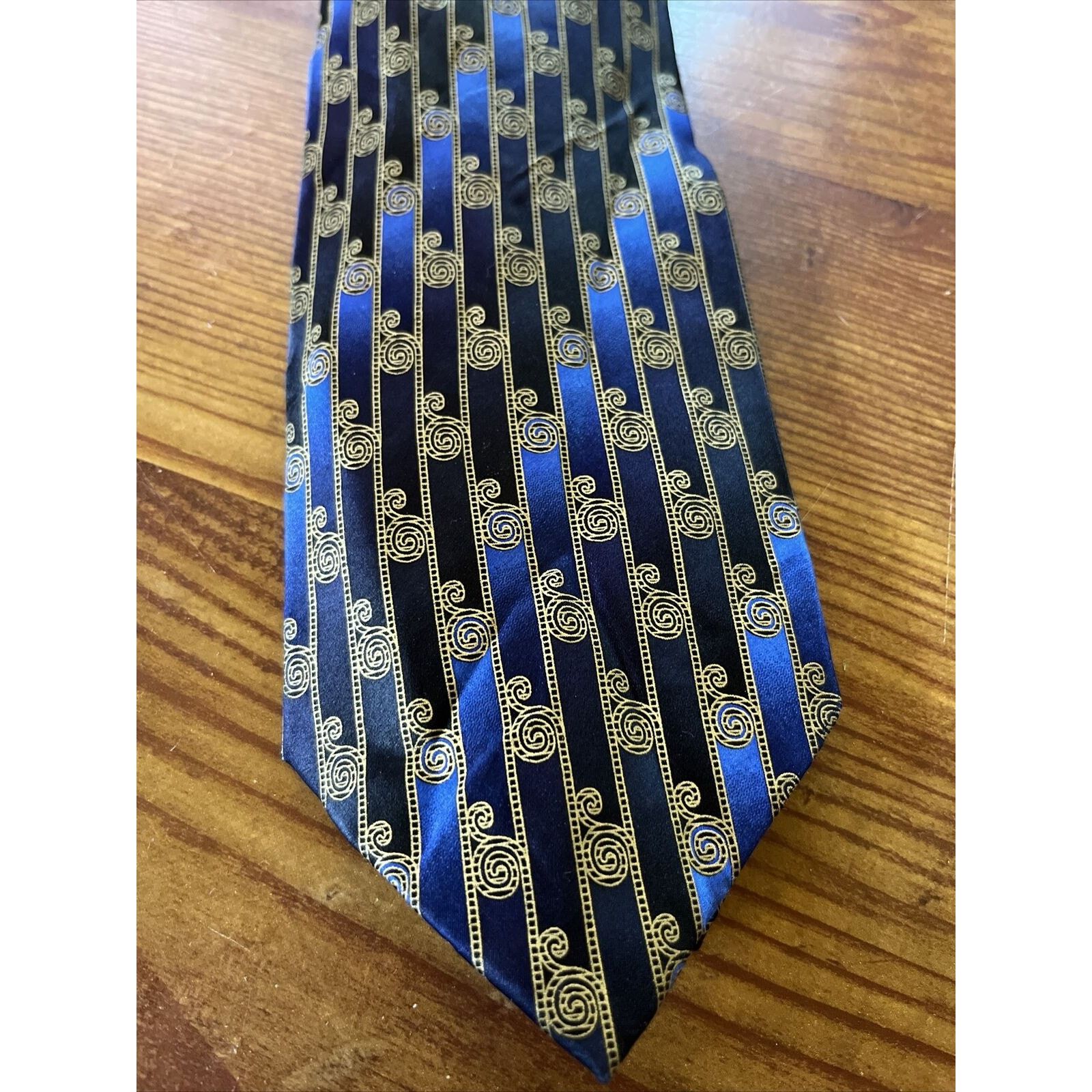 Other Mosaic Vintage Men’s Blue 100% Silk Striped Geometric Tie Size ONE SIZE - 2 Thumbnail