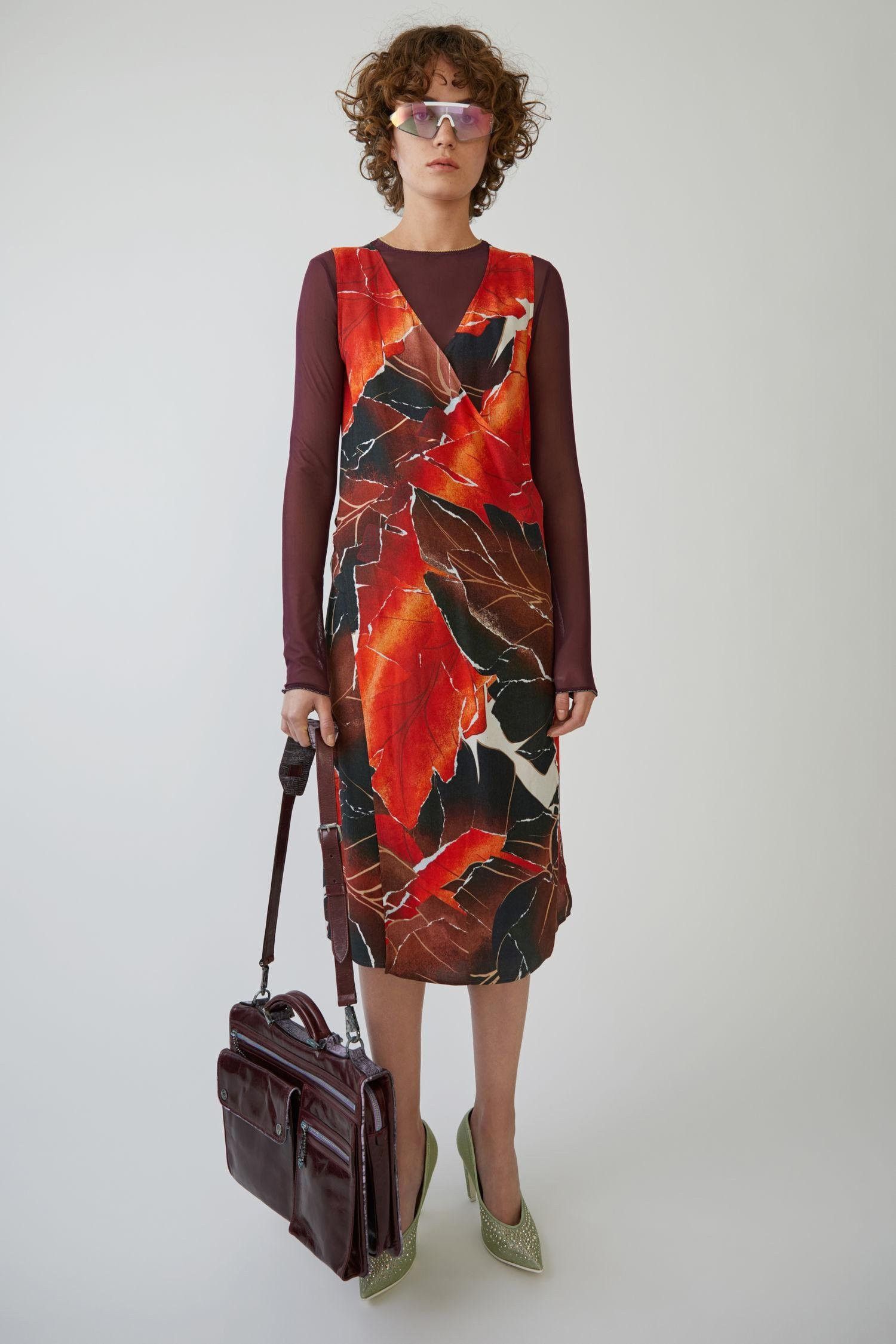Womens Acne Studios Marzel Vi Pr Brown/Red Leave Tunic Dress