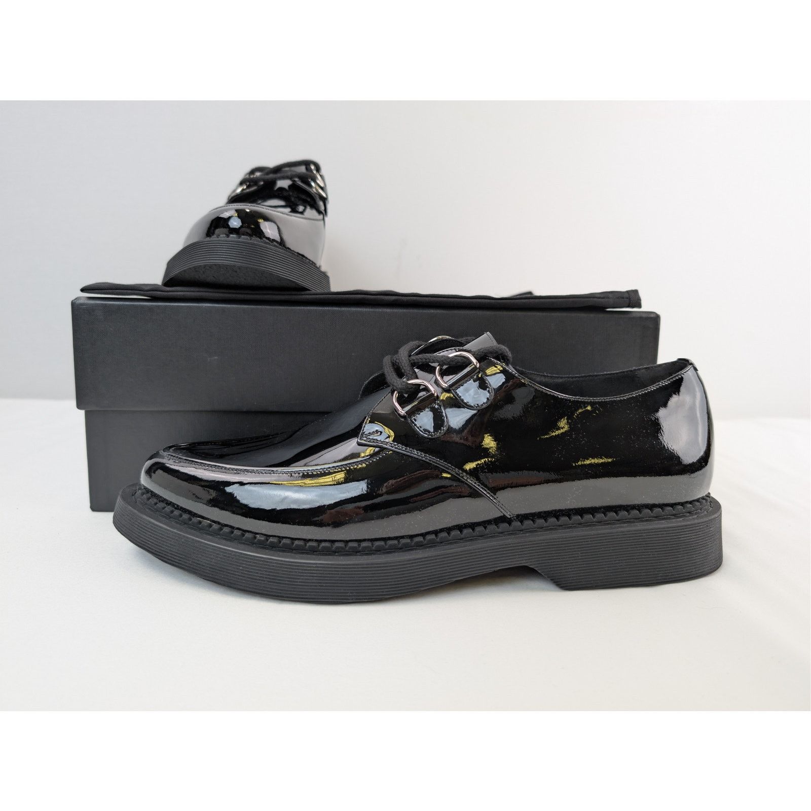 Saint Laurent Paris o1rshd1 Shiny Patent Leather Teddy Derby Shoes Boots Black Size US 12 / EU 45 - 19 Thumbnail