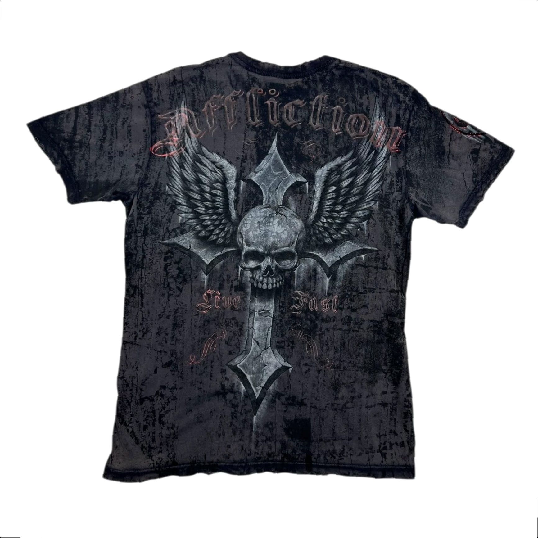 Affliction VINTAGE Affliction T-Shirt Mens Large Black Skull Wings Cross Live Fast Goth Y2K Size US L / EU 52-54 / 3 - 3 Thumbnail