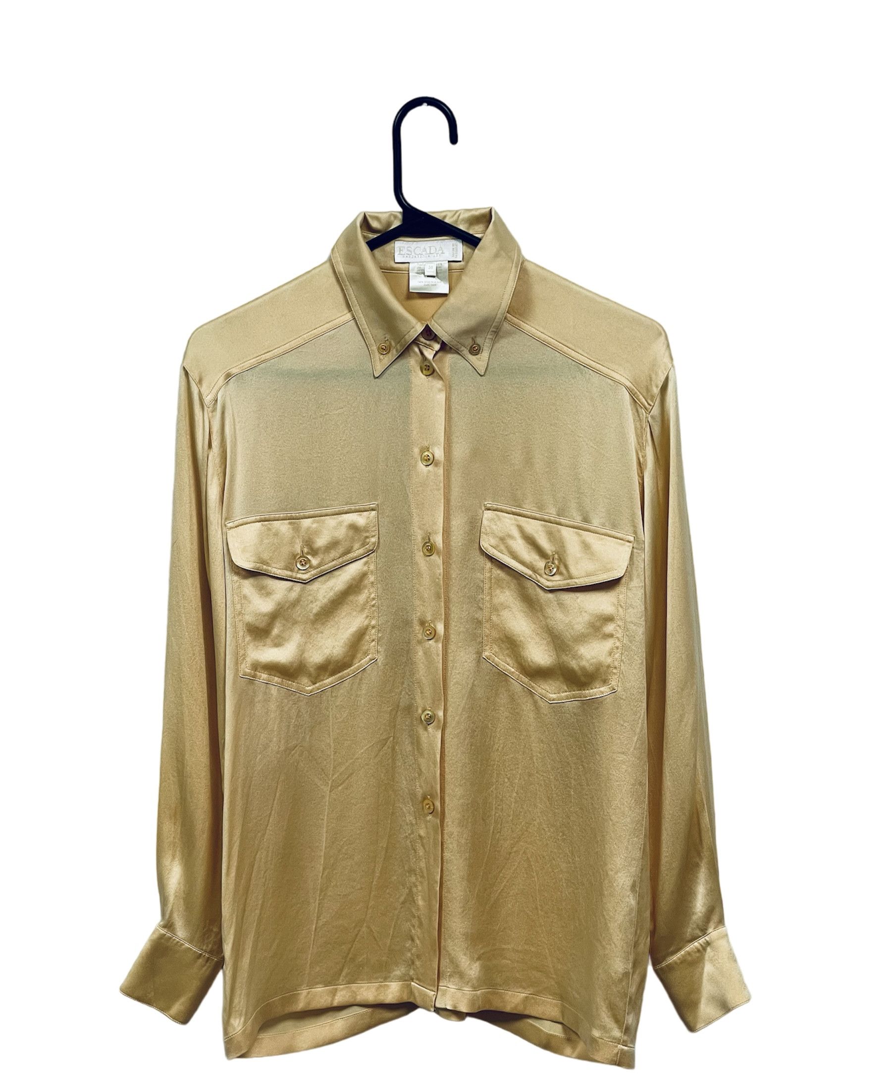 image of Escada Margaretha Ley Vintage Gold Silk Blouse, Women's (Size Small)