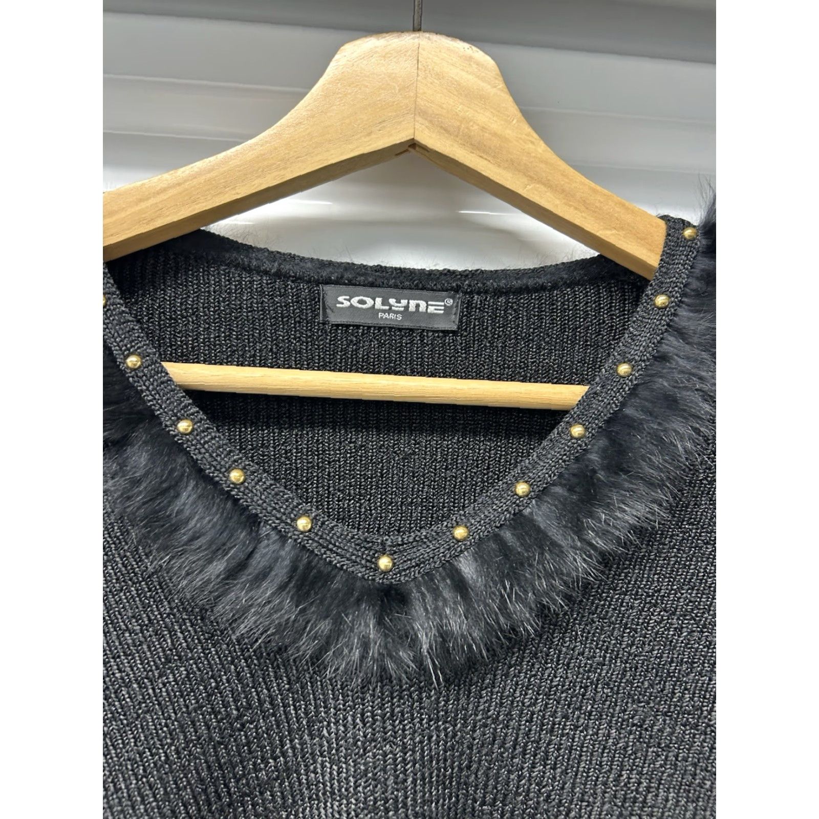 Vintage VINTAGE Solyne Paris Sweater Women Black Rhinestone Square Neck 3/4 Sleeve Knit MadeInFrance S Pullover Size S / US 4 / IT 40 - 5 Thumbnail