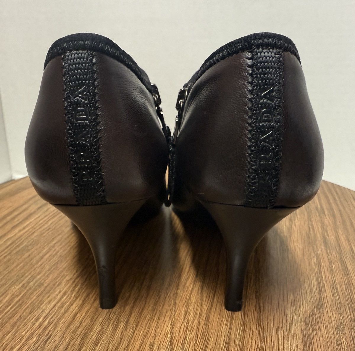 Prada Prada Brown Leather Black Rubber Sole Ankle Boots 36.5 (6.5) Size US 6.5 / IT 36.5 - 4 Thumbnail