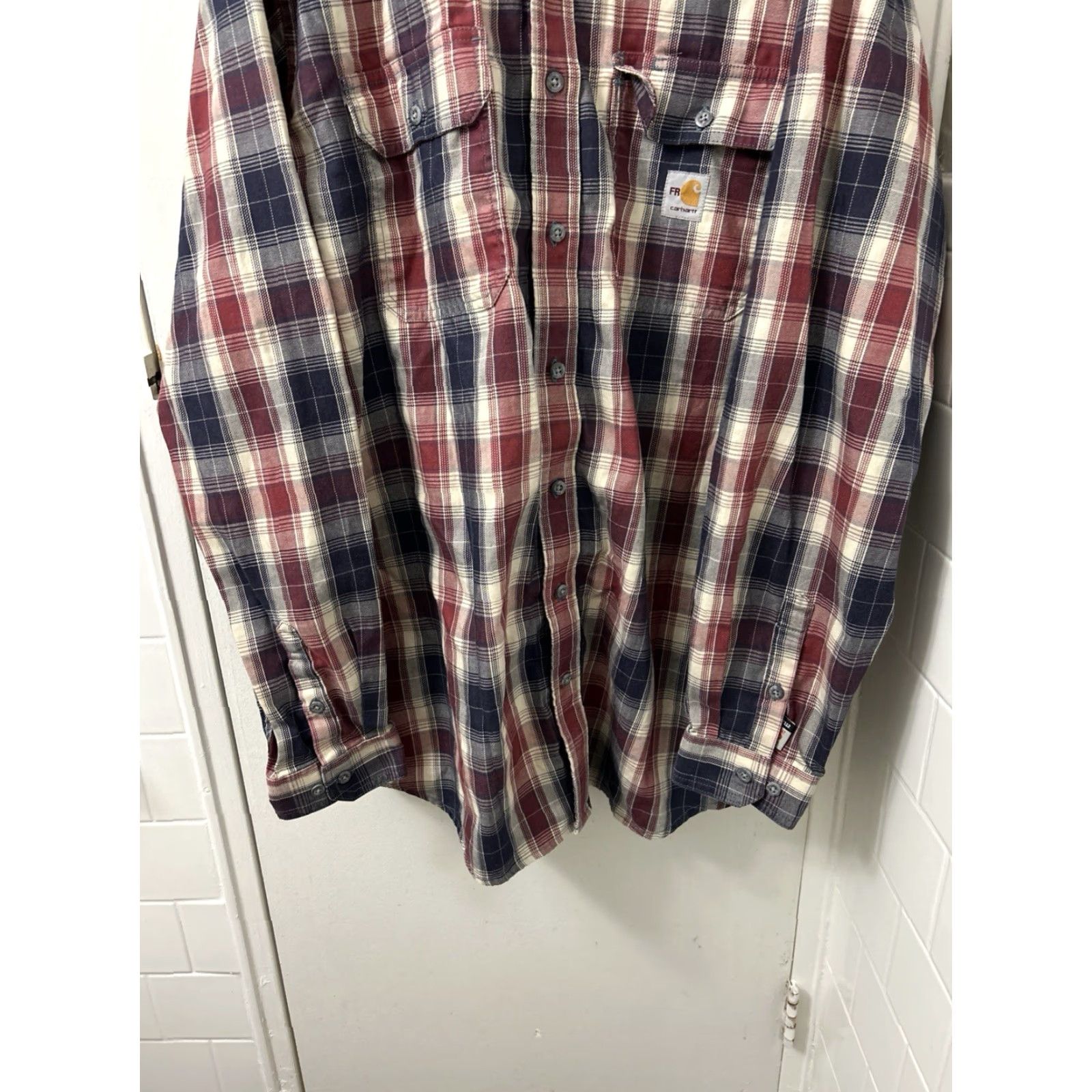 Carhartt Carhartt Shirt Mens XL Tall Red Navy Plaid FR Flame-Resistant CAT2 L/S 104507 Size US XL / EU 56 / 4 - 3 Thumbnail