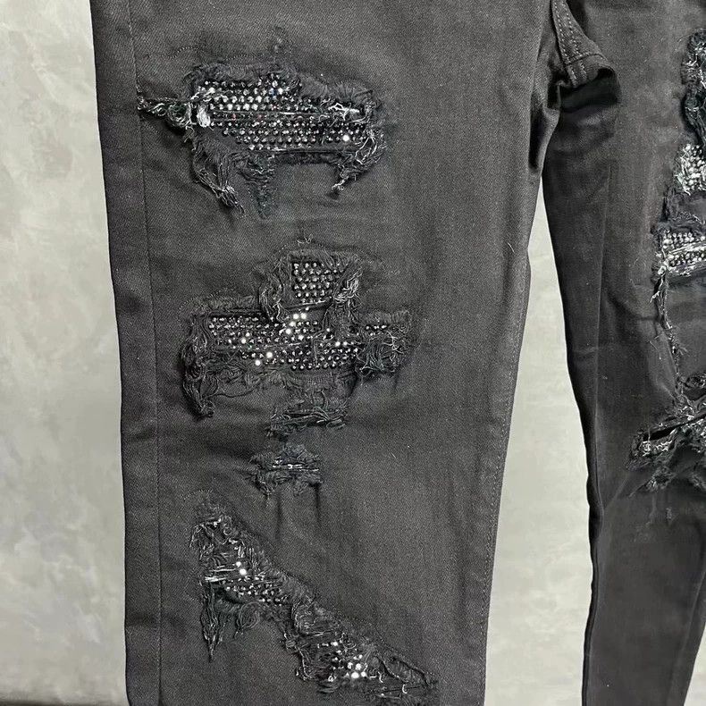 Amiri Amiri The latest black solid color diamond design stitchin Size US 33 - 4 Thumbnail