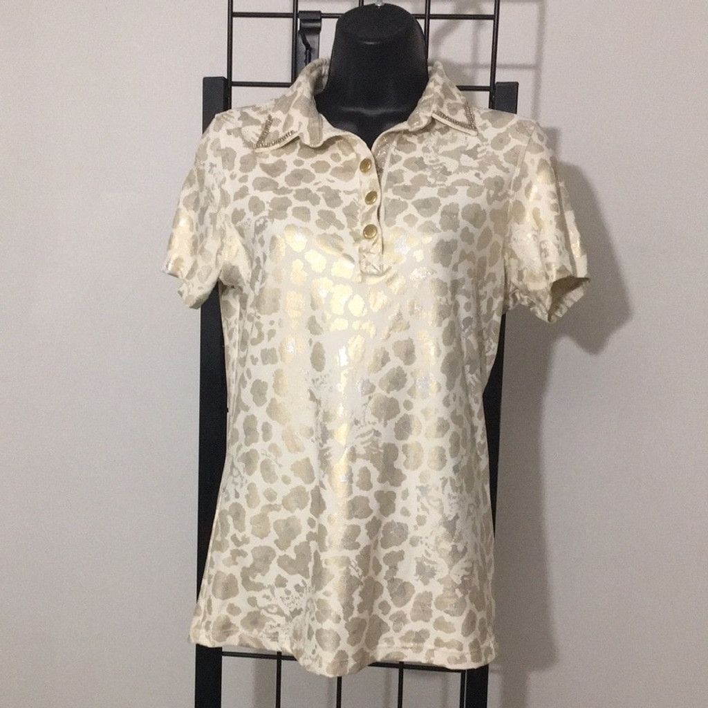 Other Pit Bull Jeans Gold Leopard Face Polo: Size L Size L / US 10 / IT 46 - 3 Thumbnail