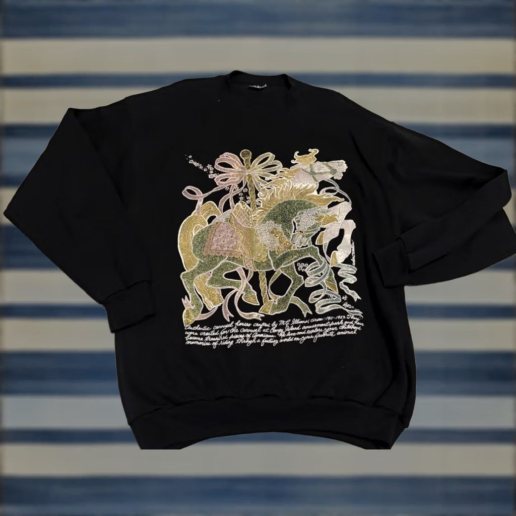 TEE JAYS VINTAGE Tee Jays Pullover Sweater Crewneck XL Black Men Long Sleeve 90s Retro Horse Coney Island Carousel Horses Size US XL / EU 56 / 4 - 1 Thumbnail