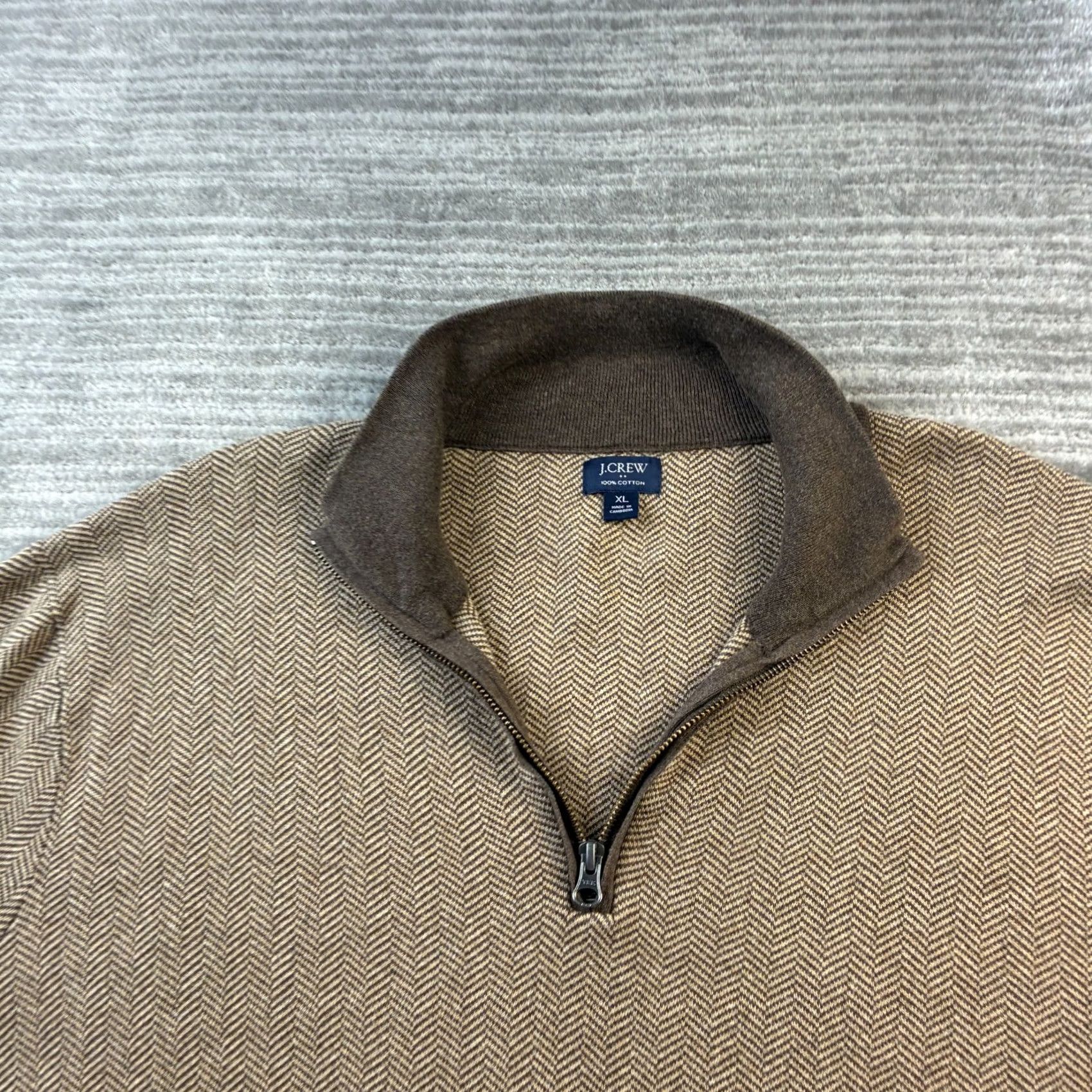 J.Crew J.CREW Sweater Mens XL Brown Herringbone Knit Quarter Zip Pullover Size US XL / EU 56 / 4 - 4 Thumbnail