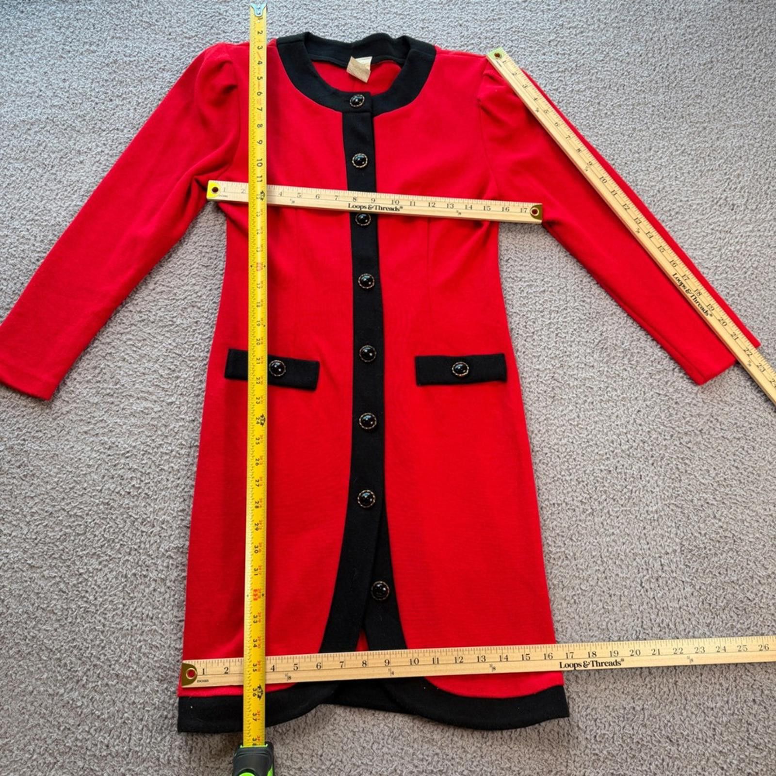 Other Vintage 80s Red Black Knit Button Front Dress Made in USA Size XS / US 0-2 / IT 36-38 - 3 Thumbnail