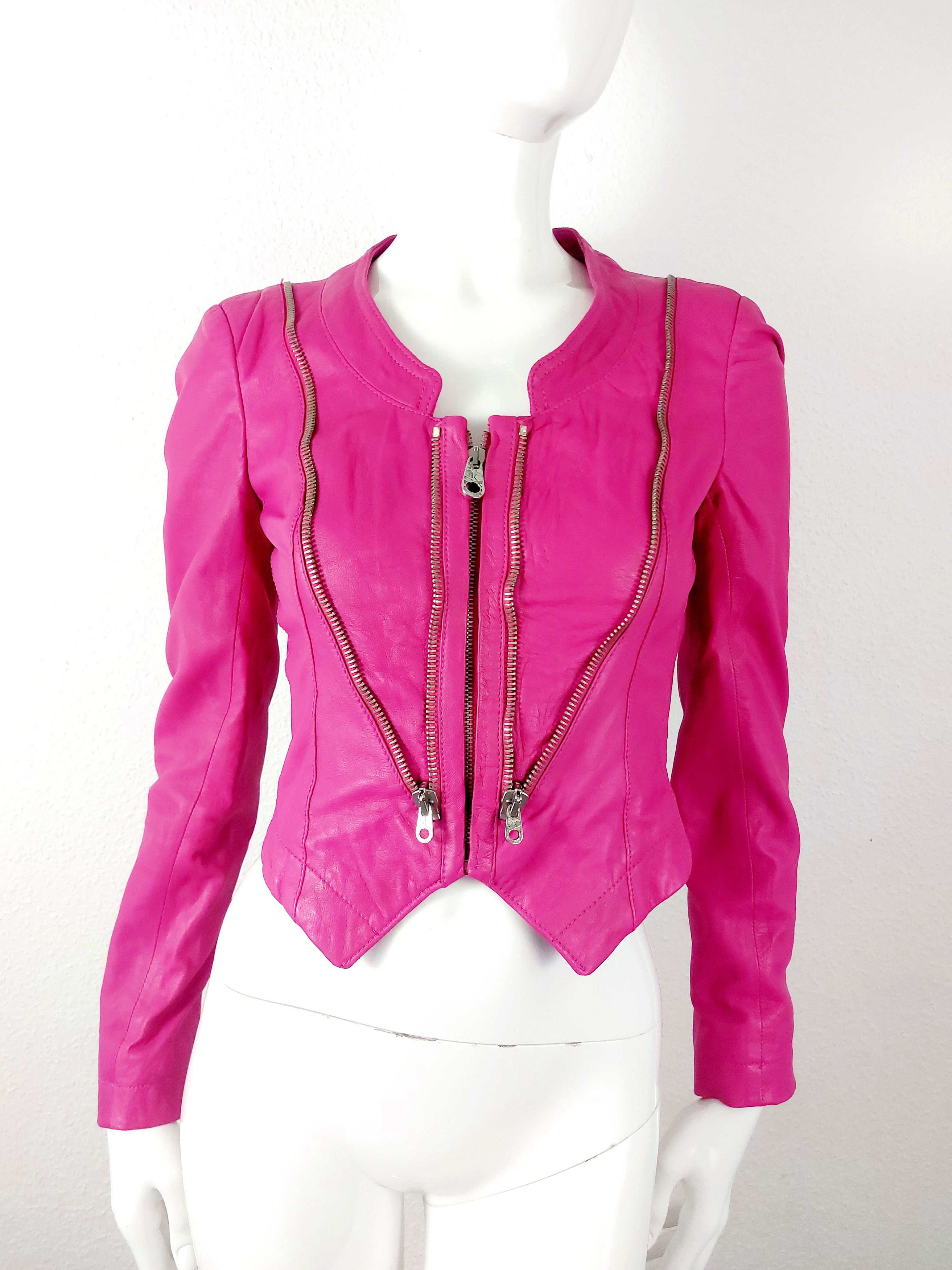 Miss Sixty Miss Sixty Hot Pink Leather Biker Moto Zip Barbie Jacket Size S / US 4 / IT 40 - 7 Thumbnail