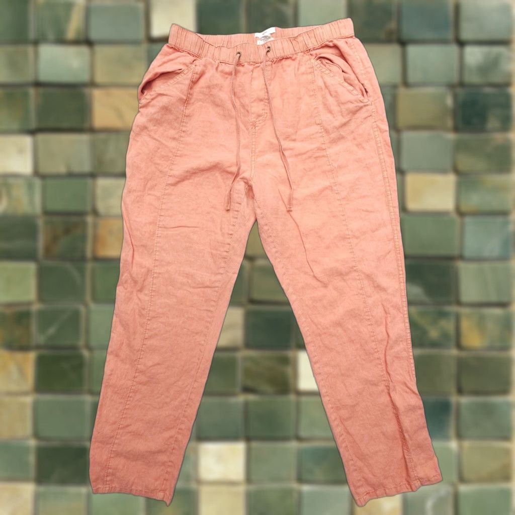 Nicole Miller Nicole Miller Pants Womens L Orange Linen 100% Pull On Bohemian Coastal Relaxed Tapered Casual 90s? Size 36" / US 14 / IT 50 - 1 Thumbnail