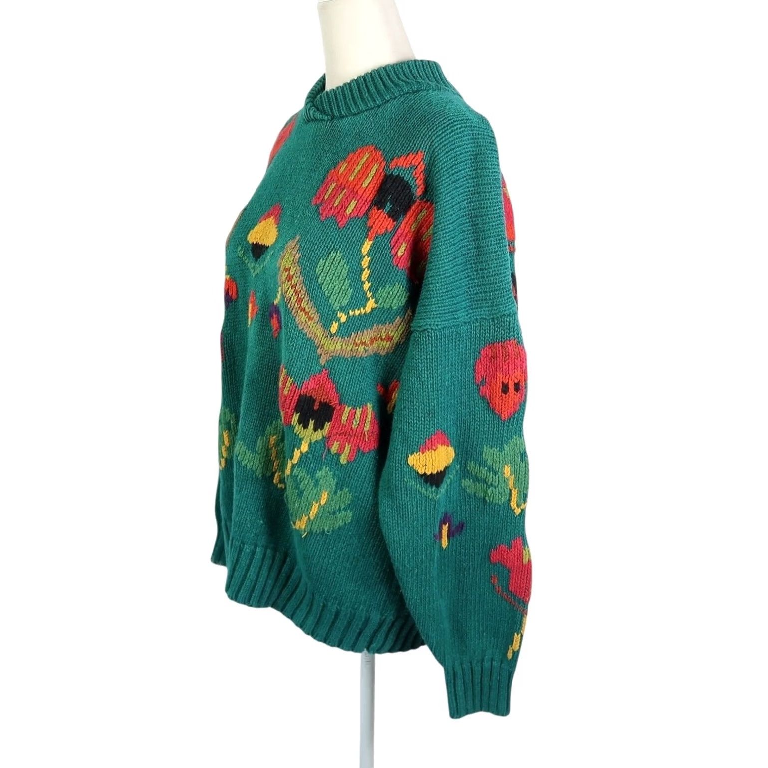American Eagle Outfitters VINTAGE American Eagle Sweater Green Floral Cotton Knit Adult Medium Womens 90s Size M / US 6-8 / IT 42-44 - 3 Thumbnail