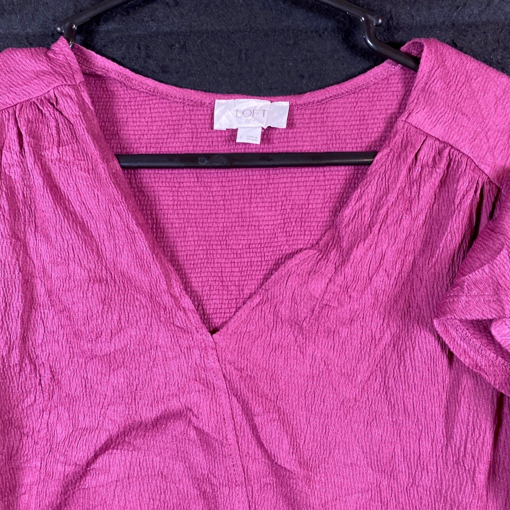 Loft LOFT Blouse V-Neck Wrap Front Tie Short Sleeve Stretch S Womens Pink Fuchsia Casual Workwear Size S / US 4 / IT 40 - 2 Thumbnail