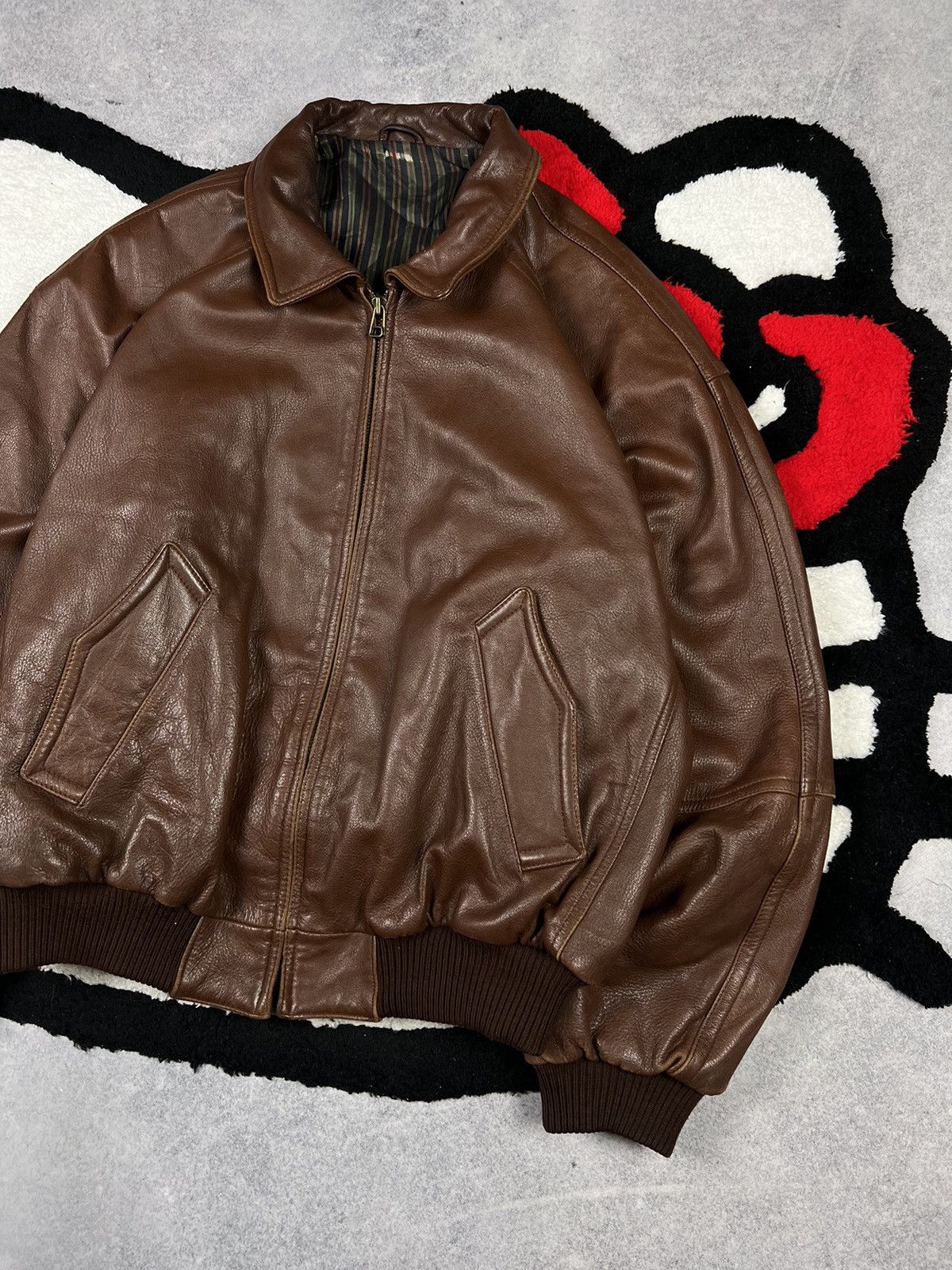 Genuine Leather Vintage Brown Boxy Soft Leather Bomber USA Faded Jacket Size US XL / EU 56 / 4 - 3 Thumbnail