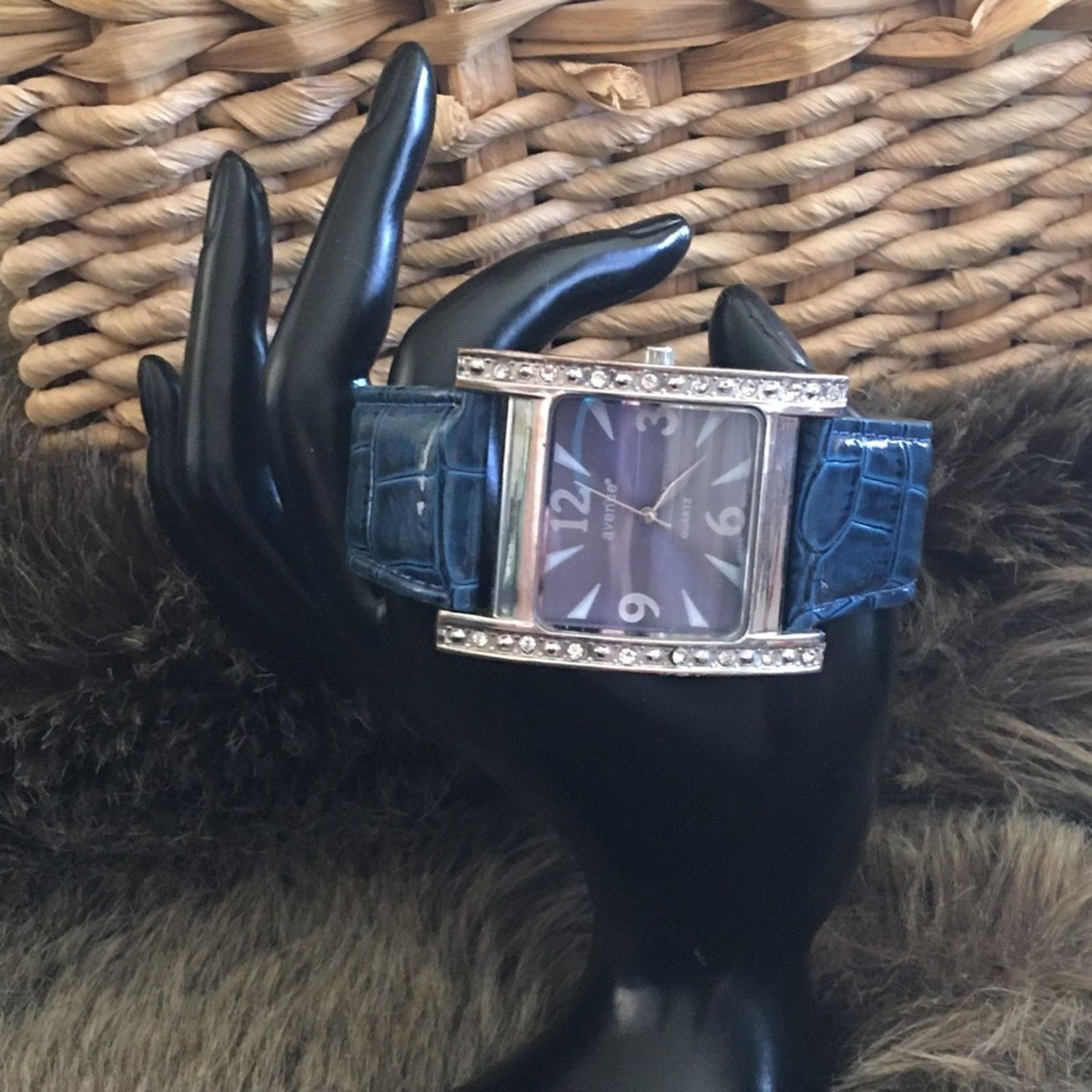 Avenue Ladies Avenue blue croc embossed rhinestone watch Size ONE SIZE - 2 Thumbnail