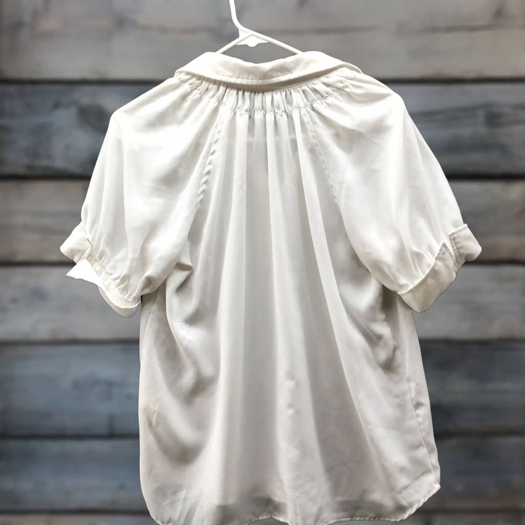 Vintage Max Studio Skipper Collar Blouse Womens XS Ivory White Short Sleeve Chiffon Blouse Size XS / US 0-2 / IT 36-38 - 1 Thumbnail