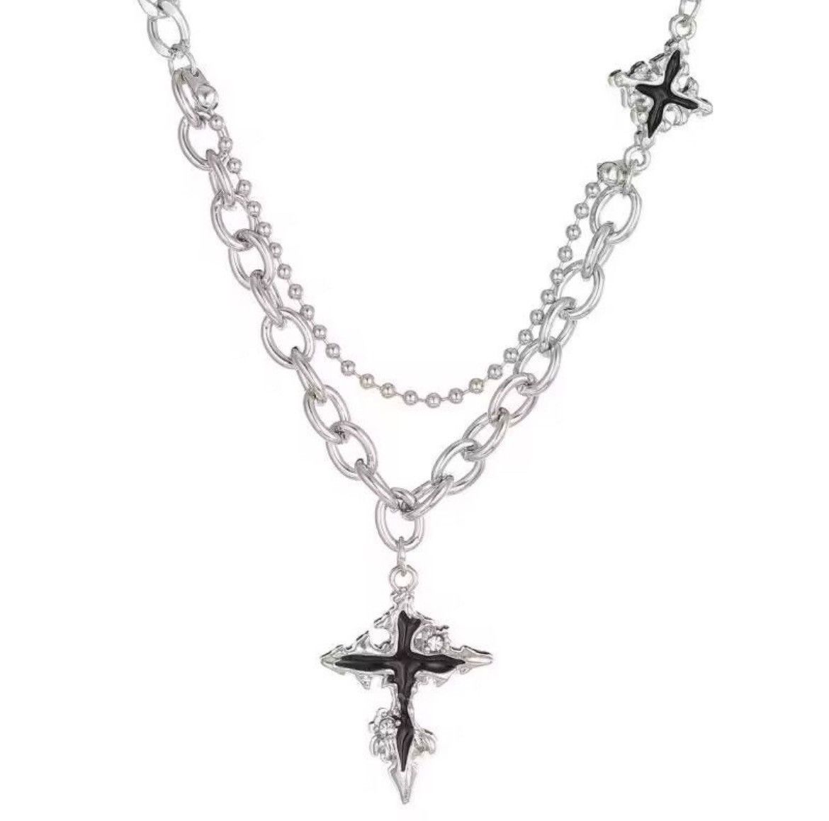 Japanese Brand × Jewelry Retro punk gothic melting cross layered chain necklace y2k Size ONE SIZE - 5 Thumbnail