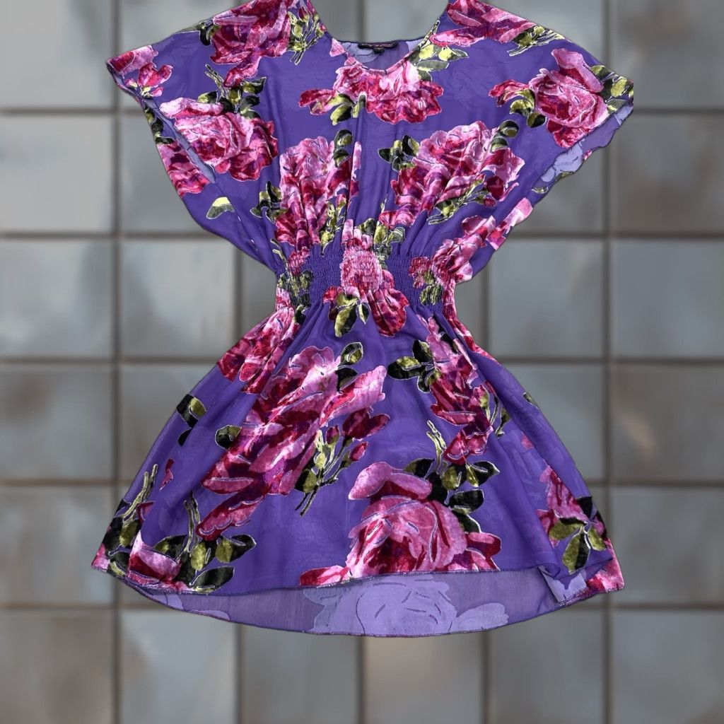 Betsey Johnson VINTAGE Betsey Johnson 90s Purple Pink Floral Velvet Burnout Mini Dress Small Dress Bohemian Womens Size S / US 4 / IT 40 - 1 Thumbnail