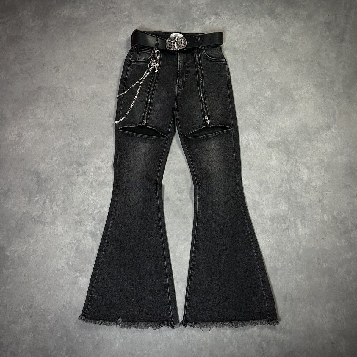 Japanese Brand 2000s EVRIS - Zip Panel Flared Denim Jeans Gothic Y2k Lgb Size 25" / US 0 / IT 36 - 1 Thumbnail