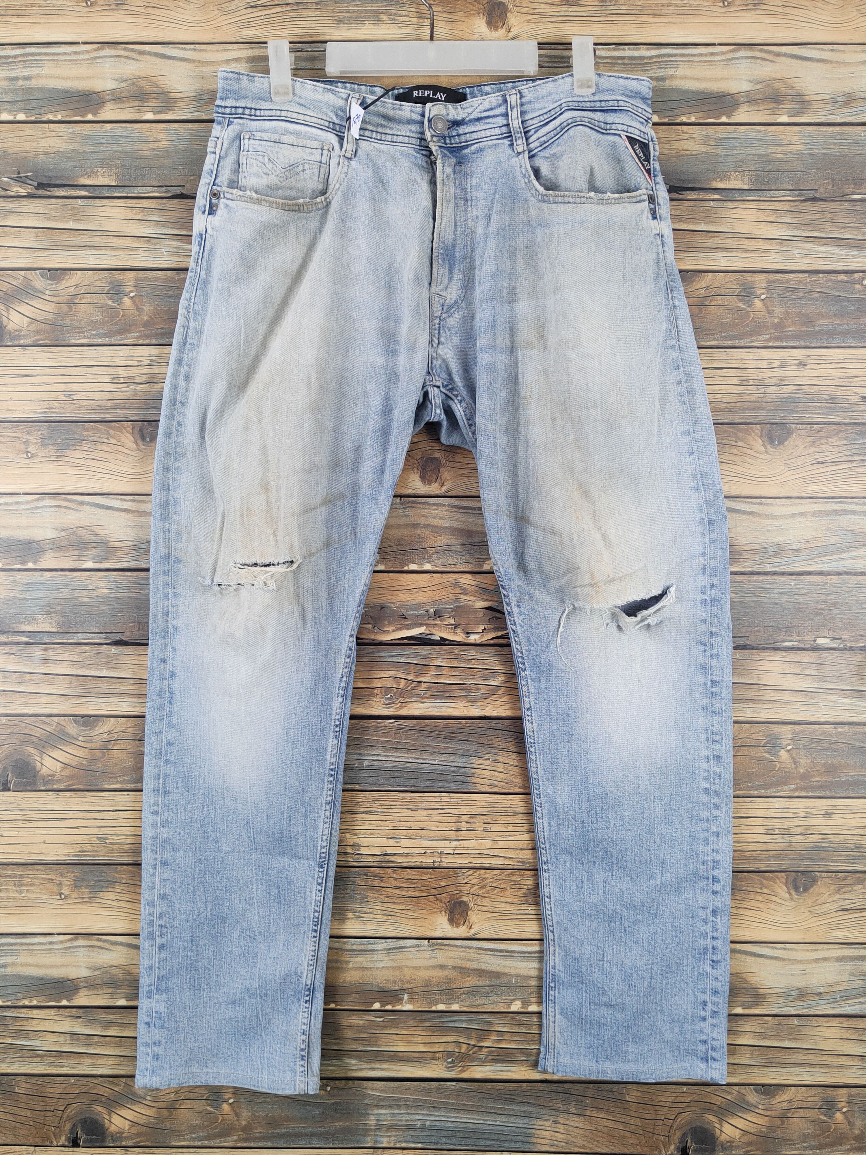 Replay Replay Light Blue Distressed Ripped denim Jeans #W1878 Size US 33 - 1 Thumbnail