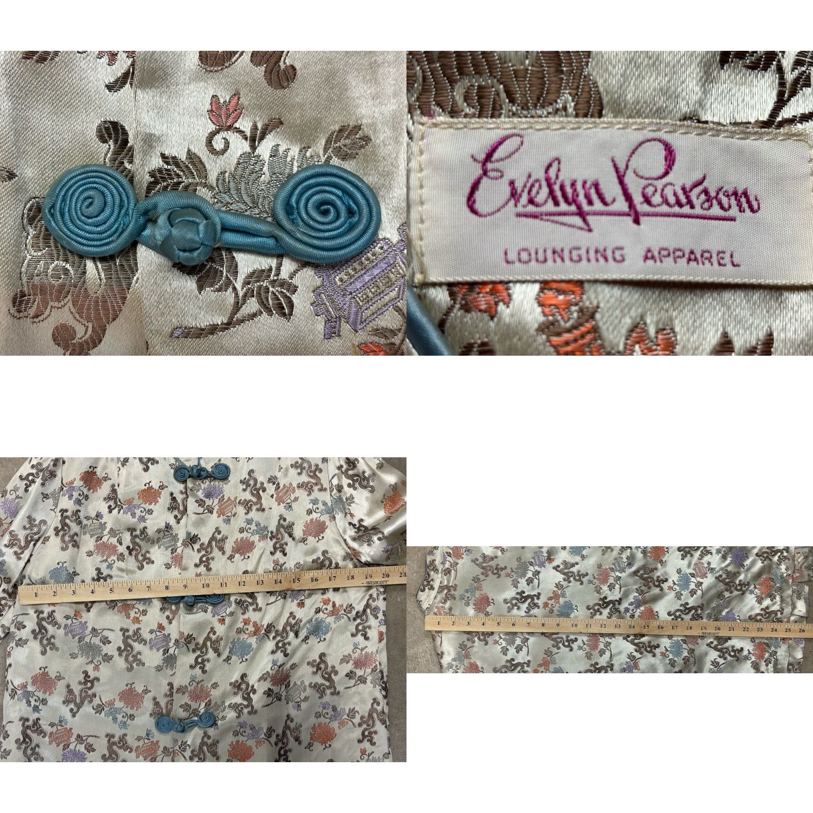 Vintage VINTAGE Evelyn Pearson 1960s Satin Brocade Outfit Set Lounging Apparel Size 40 Blue Womens Size 4XL / US 24-26 - 8 Thumbnail