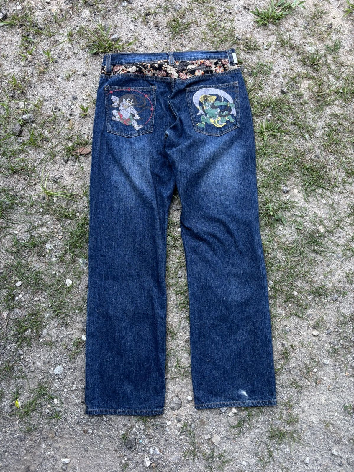 Japanese Brand Japanese Sukajan Raijin & Fujin Denim Jeans Size US 33 - 1 Thumbnail
