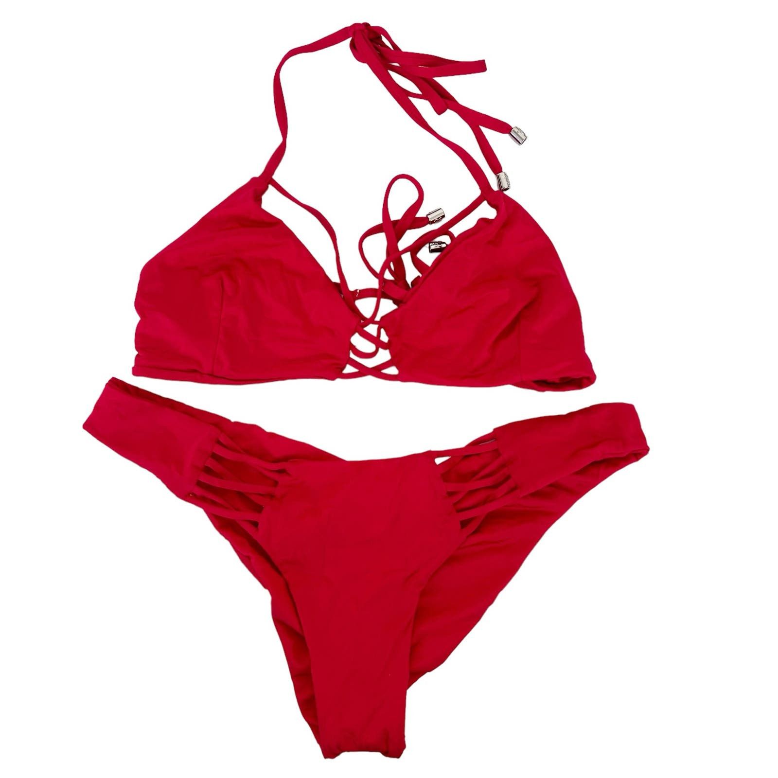 image of Beach Bunny Red Scrunch Butt Bikini Bathing Suit Size M, Women's