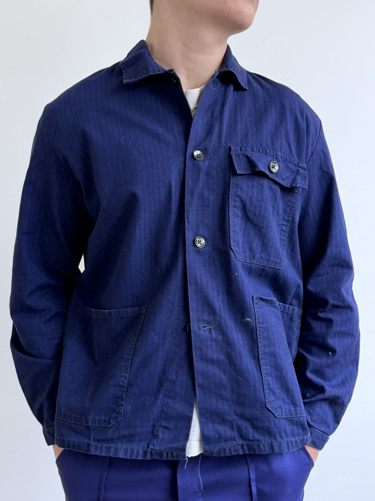 Vintage 70s-80s French Work Herringbone Sanfor Chore Jacket