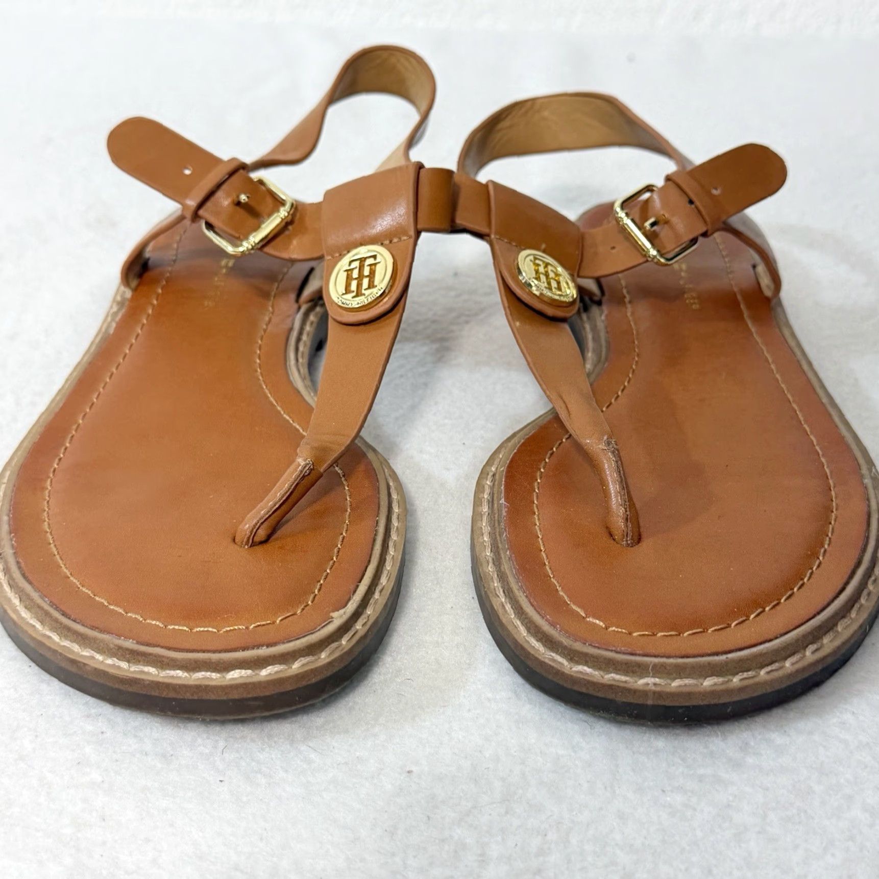Tommy Hilfiger Tommy Hilfiger Sandals Brown TH Logo Leather Straps Women Size 7.5M Shoes Slip-On Size US 8 / IT 38 - 2 Thumbnail