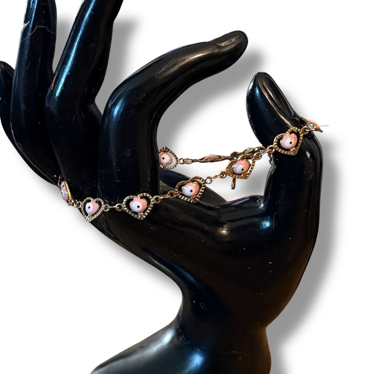 Other Gold stainless steel pink heart shaped evil eye bracelet Size ONE SIZE - 2 Thumbnail