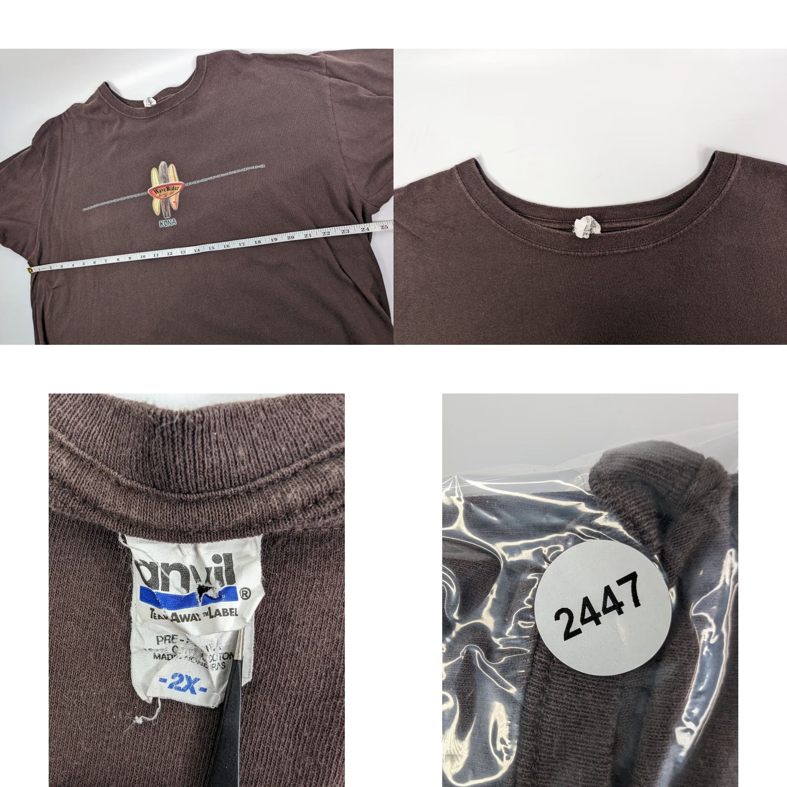 CO Wave Rider Surf Co Kona Hawaii Brown T-Shirt Adult Size 2XL Y2K Double Sided Tee Size US XXL / EU 58 / 5 - 8 Thumbnail