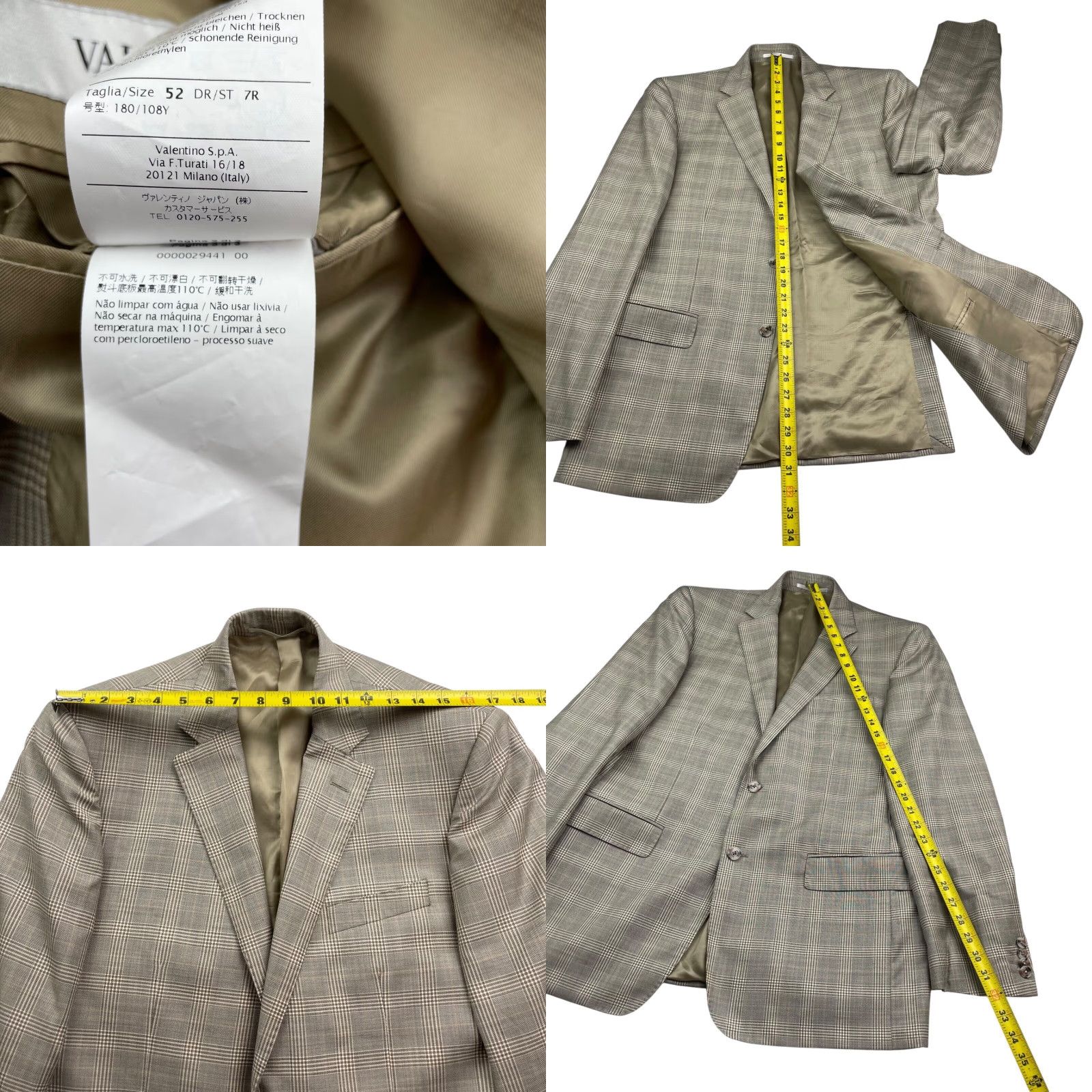 Valentino Valentino Blazer Men’s 42R Wool Plaid Brown 2-Button Notch Lapel Double-Vented Italy Casual Travel Regular Mens Size 42R - 8 Thumbnail