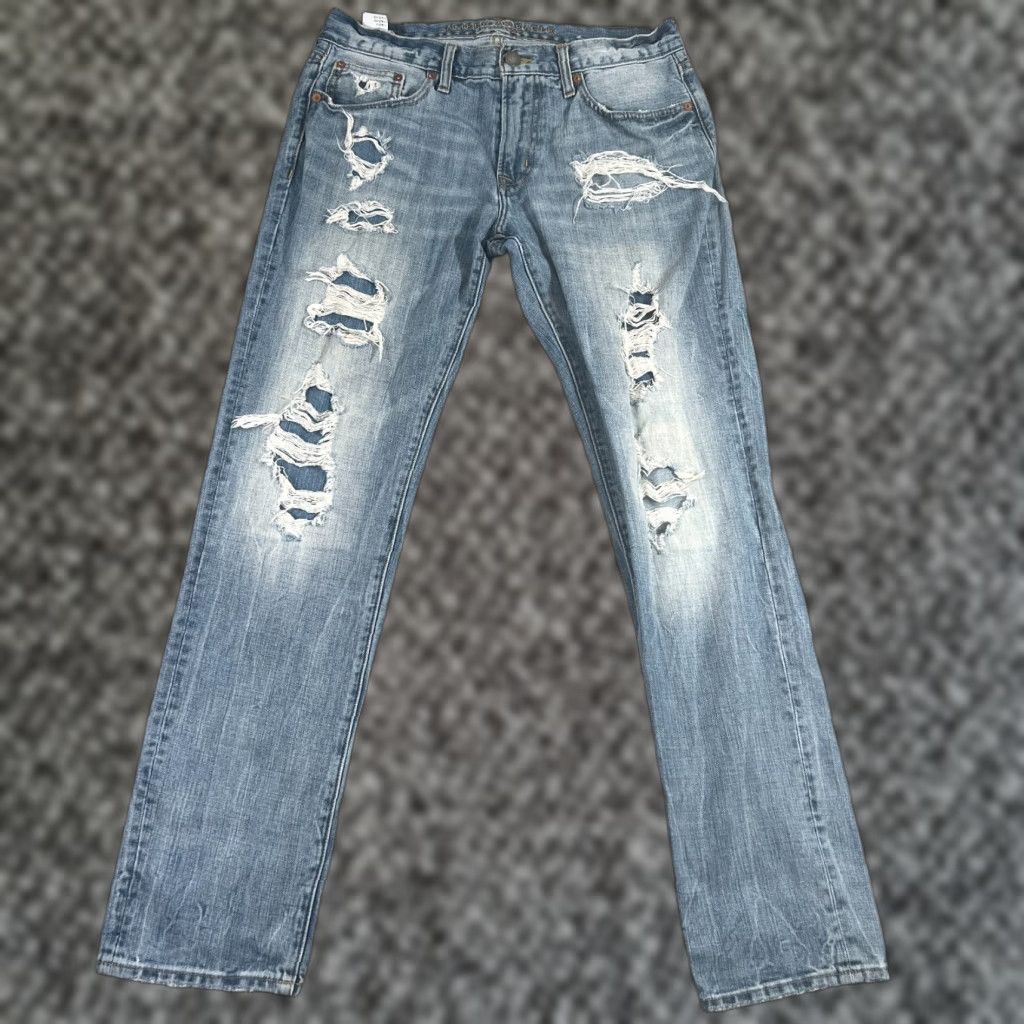 American Eagle Outfitters VINTAGE American Eagle Jeans Mens Slim Straight Denim 34x31 Distressed Light Wash All Seasons Size US 34 / EU 50 - 1 Thumbnail